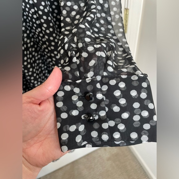Marina Rinaldi Black & White Polka Dot Chiffon Midi Dress with Embellished Cuffs - Picture 4 of 13